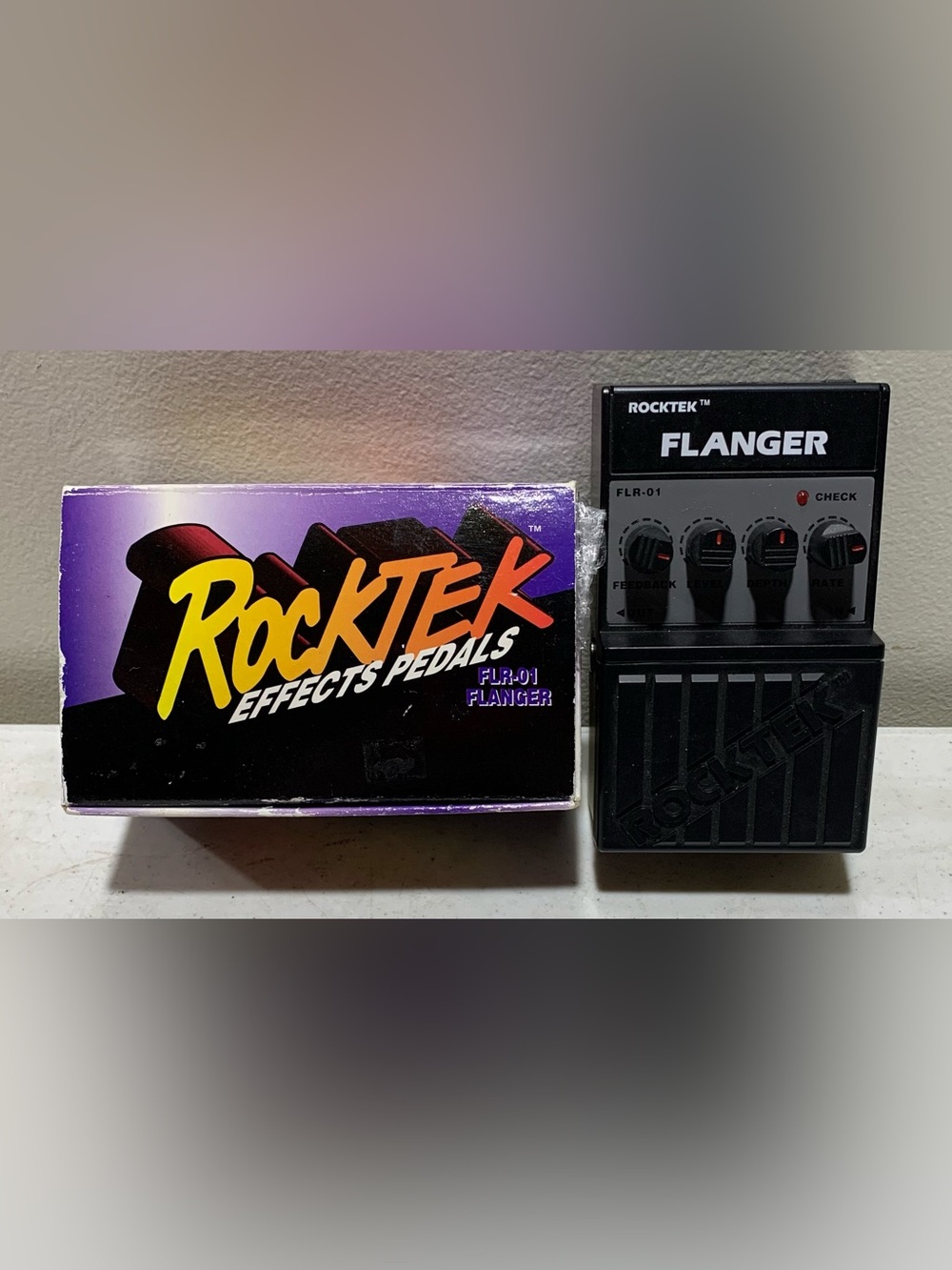 Vintage 1990s Rocktek FLR-01 Flanger analog guitar effects pedal in original box